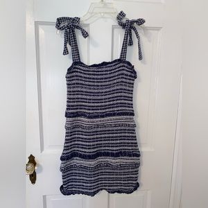 Blue ruched mini dress